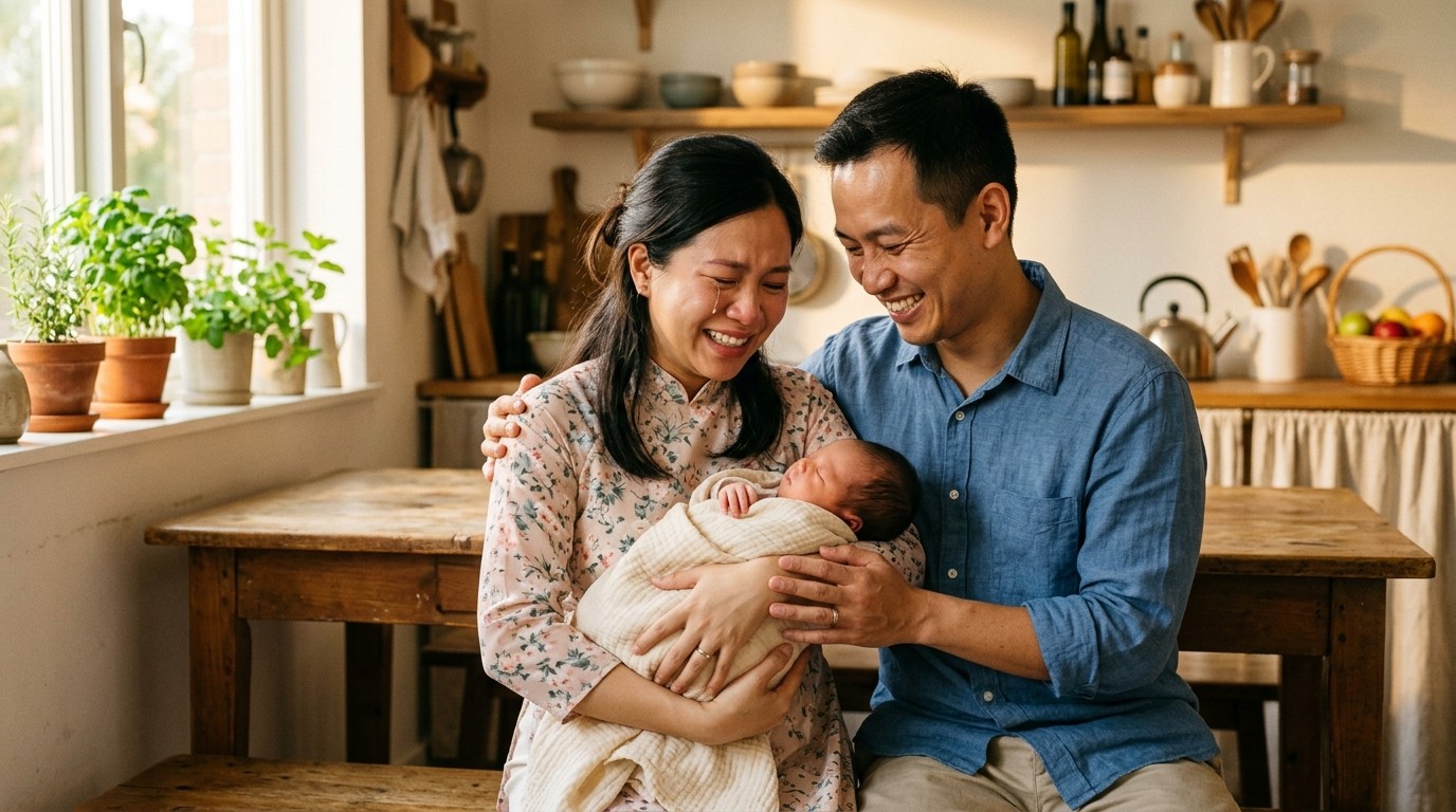 Hạnh phúc vỡ òa khi đón em bé khỏe mạnh chào đời